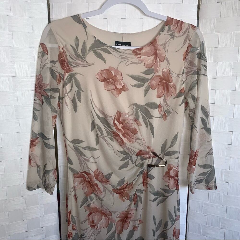 Kate And Lily Floral Midi Stretchy Mesh Overlay Sheath Dress Women’s Size 6 - Picture 2 of 9
